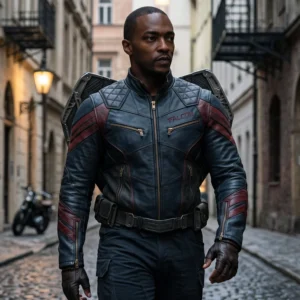 Falcon Superhero Blue and Maroon Genuine Leather Jacket