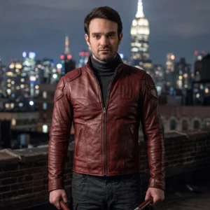 Daredevil Burgundy Leather Jacket – Charlie Cox Cosplay & Motorcycle Edition
