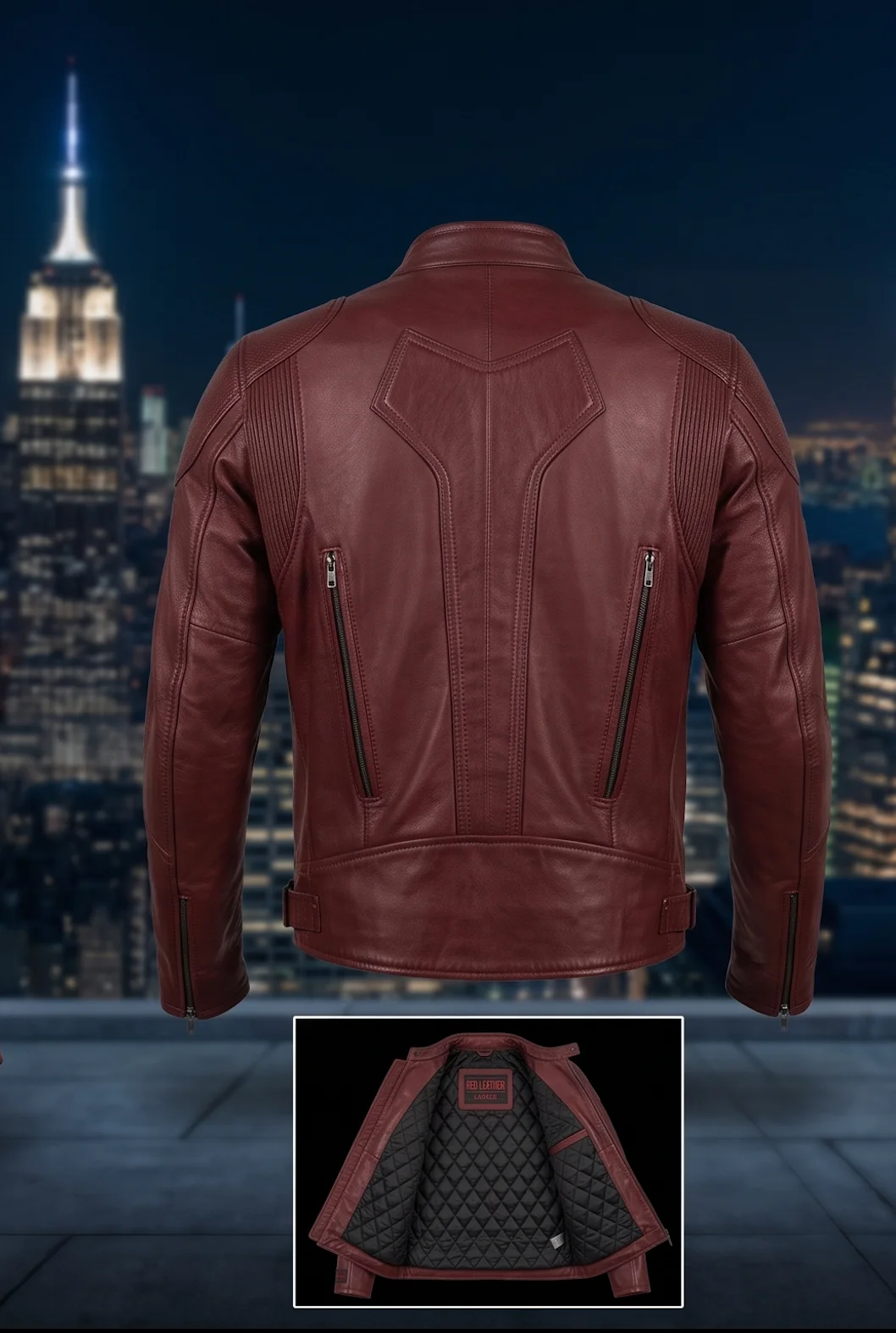 Daredevil Burgundy Leather Jacket – Charlie Cox Cosplay & Motorcycle Edition - Image 4