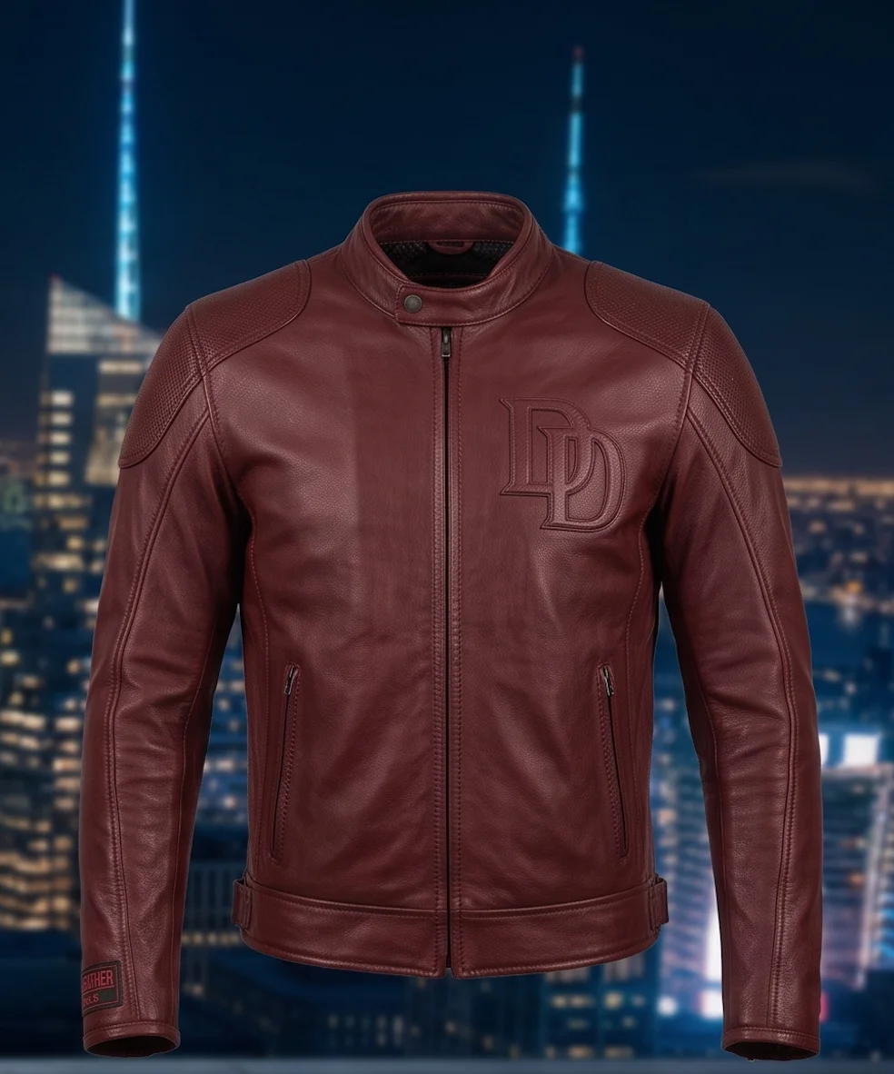 Daredevil Burgundy Leather Jacket – Charlie Cox Cosplay & Motorcycle Edition - Image 3