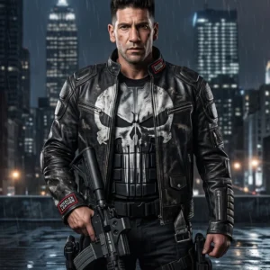Men's Punisher Black Leather Jacket – Jon Bernthal Frank Castle Cosplay Edition