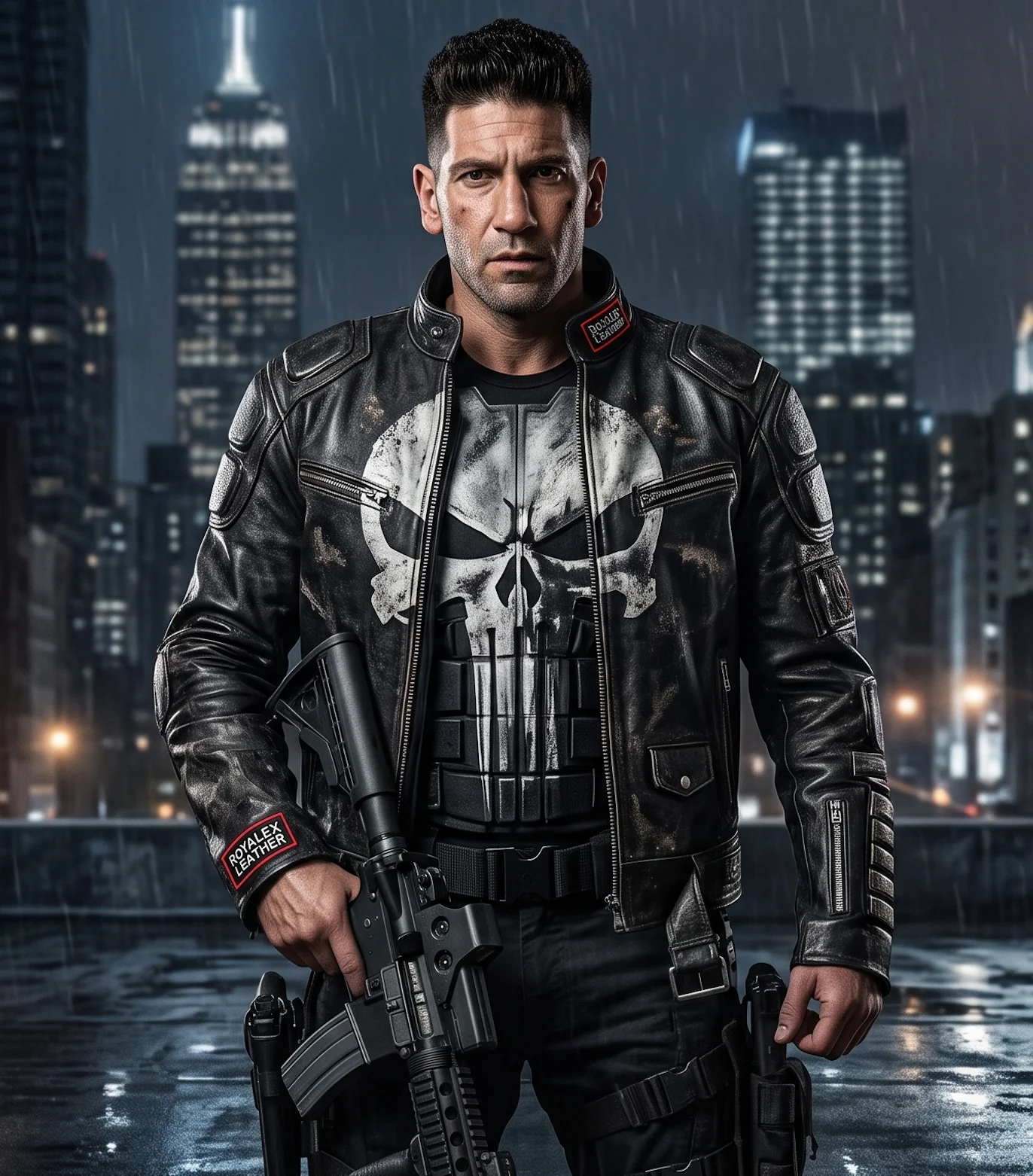 Men's Punisher Black Leather Jacket – Jon Bernthal Frank Castle Cosplay Edition