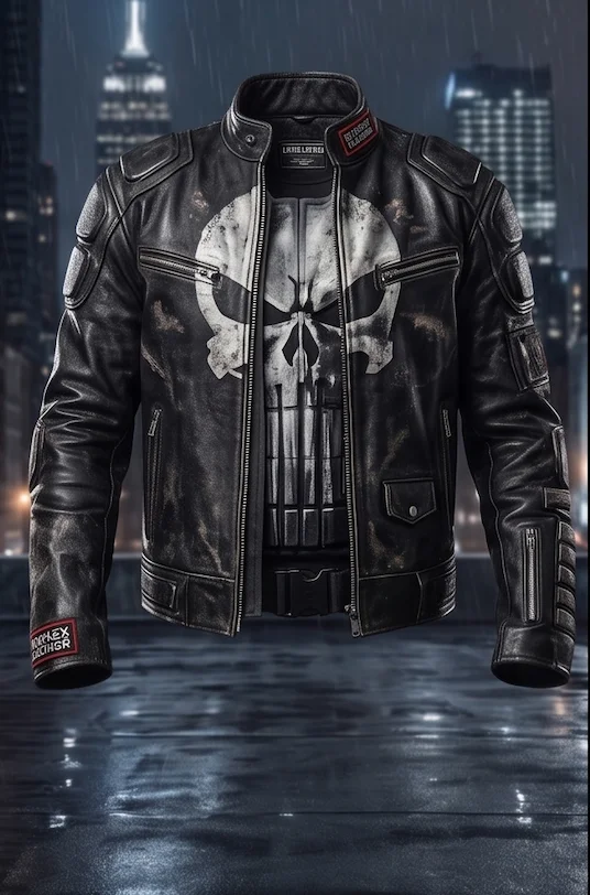 Men's Punisher Black Leather Jacket – Jon Bernthal Frank Castle Cosplay Edition - Image 2