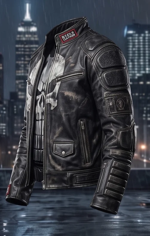 Men's Punisher Black Leather Jacket – Jon Bernthal Frank Castle Cosplay Edition - Image 6