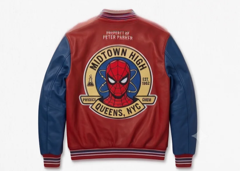Spider-Man Peter Parker Varsity Leather Jacket – Midtown High Edition - Image 3