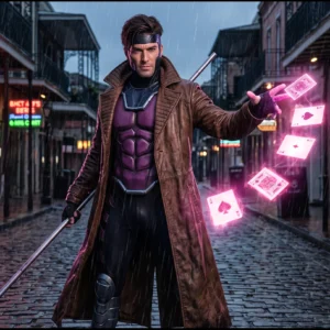Gambit Distressed Brown Leather Trench Coat