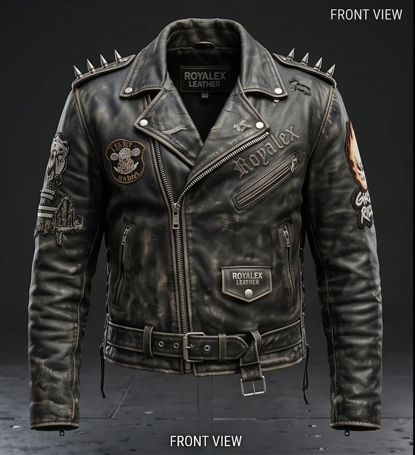 Ghost Rider Movie Inspired Spiked Leather Biker Jacket - Image 2