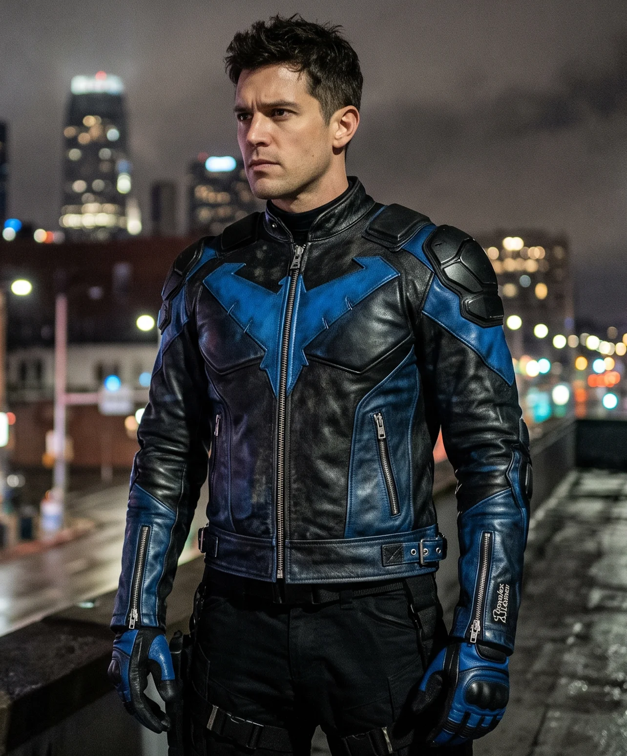 Nightwing Modern Tactical Blue Leather Jacket