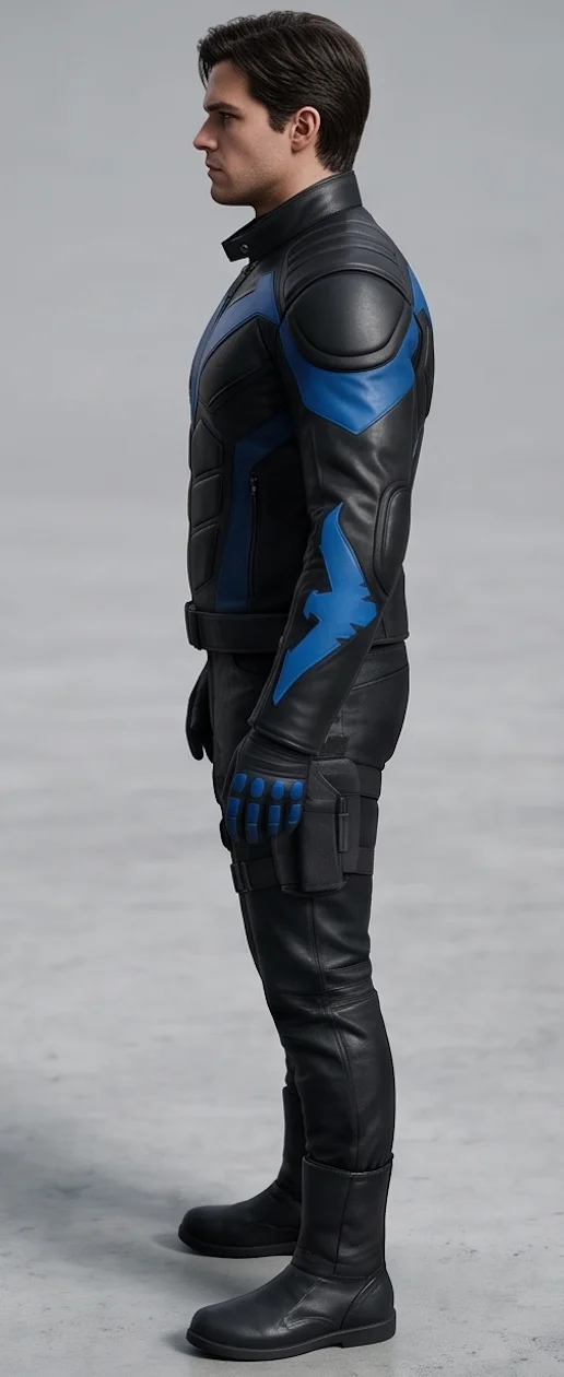 Nightwing Modern Tactical Blue Leather Jacket - Image 5