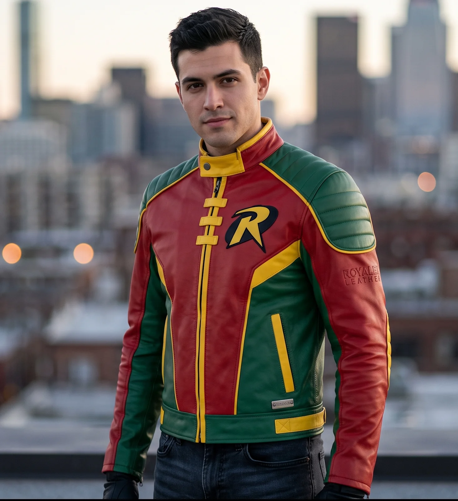 Men's Custom Robin Inspired Handmade Superhero Leather Jacket