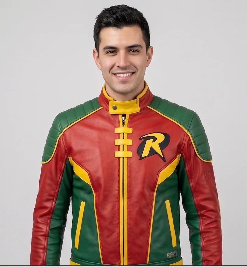Men's Custom Robin Inspired Handmade Superhero Leather Jacket - Image 2