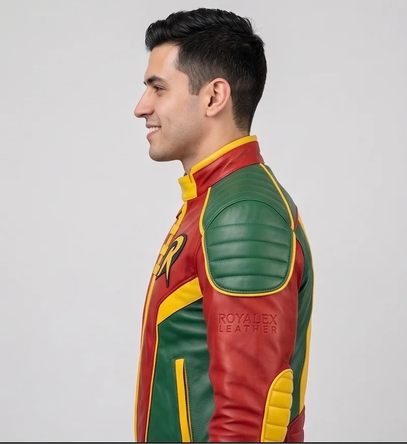 Men's Custom Robin Inspired Handmade Superhero Leather Jacket - Image 4