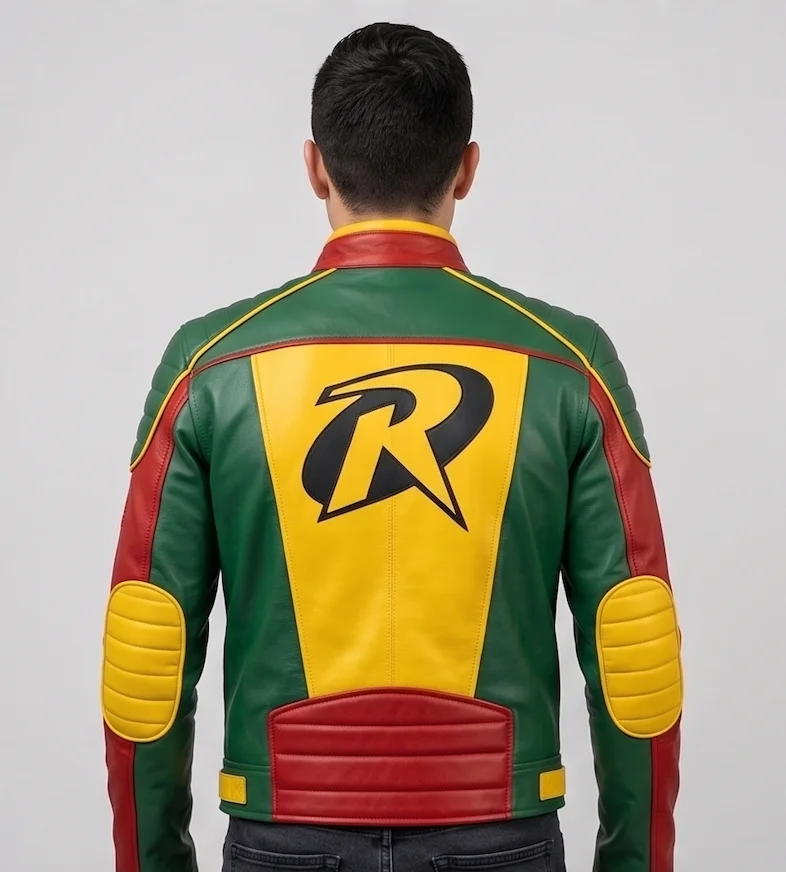 Men's Custom Robin Inspired Handmade Superhero Leather Jacket - Image 3