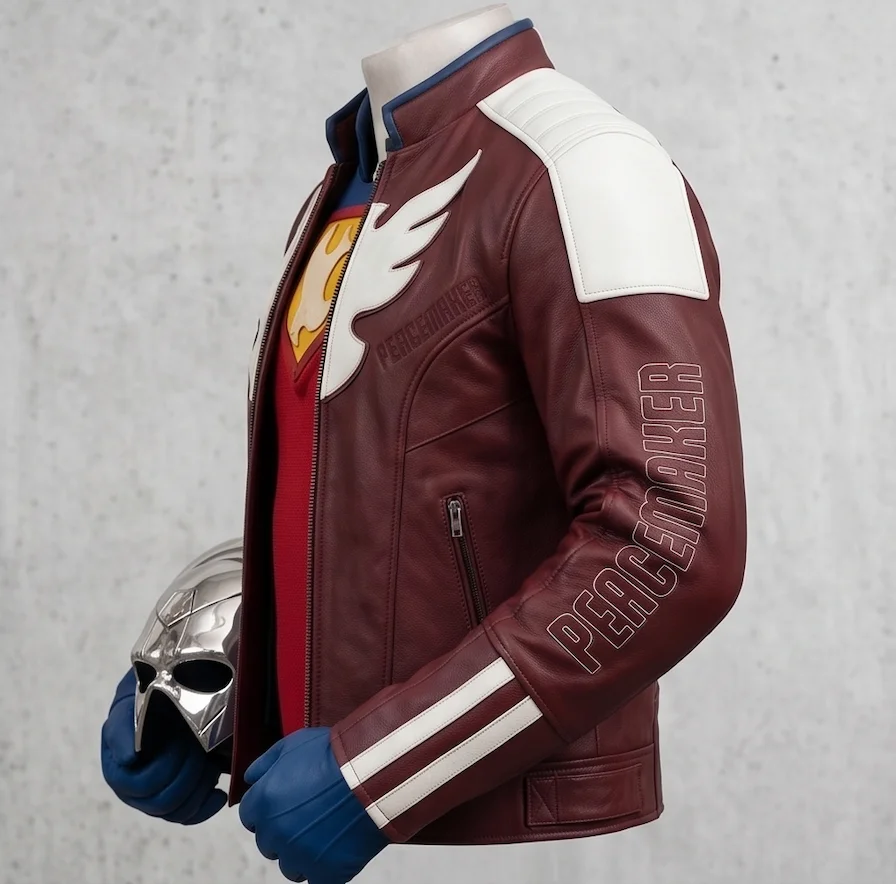 Peacemaker Inspired Burgundy Leather Jacket – Movie Replica Edition - Image 2