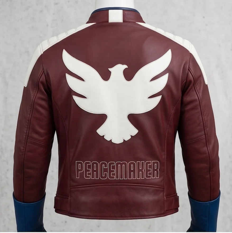 Peacemaker Inspired Burgundy Leather Jacket – Movie Replica Edition - Image 3
