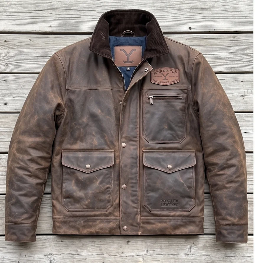 John Dutton Yellowstone Leather Jacket – Dutton Ranch Distressed Brown Edition - Image 3
