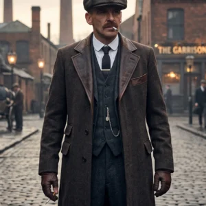 Arthur Shelby Trench Coat – Brown Herringbone & Leather Peaky Blinders Style