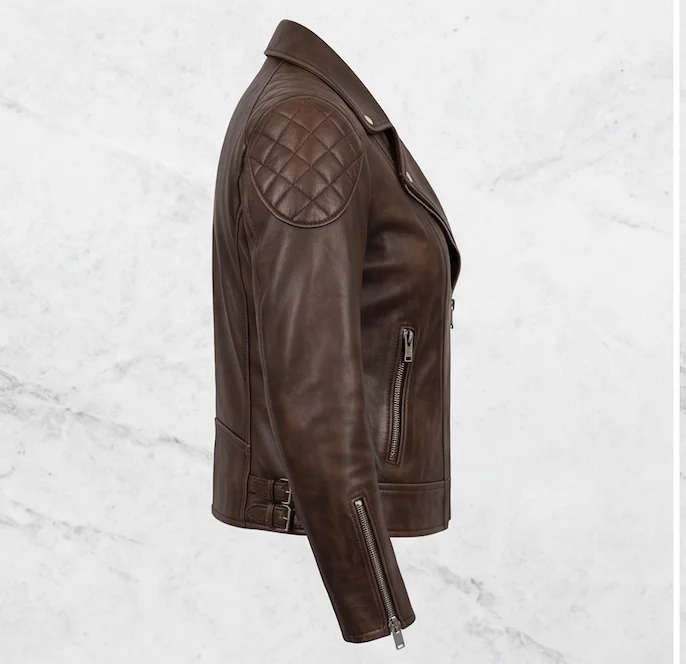 GTA VI Lucia Distressed Brown Leather Biker Jacket – Women's Vintage Real Leather Motorcycle Jacket - Image 6
