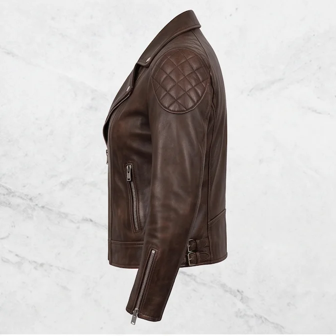 GTA VI Lucia Distressed Brown Leather Biker Jacket – Women's Vintage Real Leather Motorcycle Jacket - Image 8