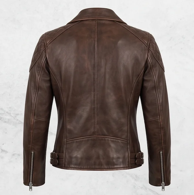 GTA VI Lucia Distressed Brown Leather Biker Jacket – Women's Vintage Real Leather Motorcycle Jacket - Image 5