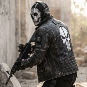 Call of Duty Ghost Distressed Leather Jacket – Men’s Biker Style Skull Outerwear