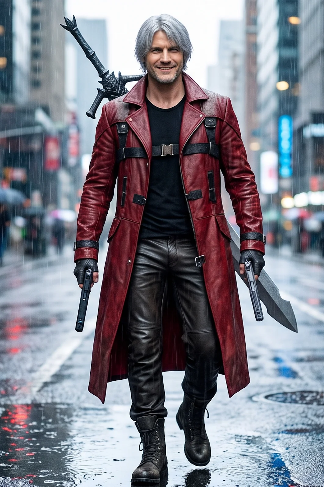 Men's Dante Crimson Red Leather Trench Coat – Devil May Cry Cosplay Long Jacket
