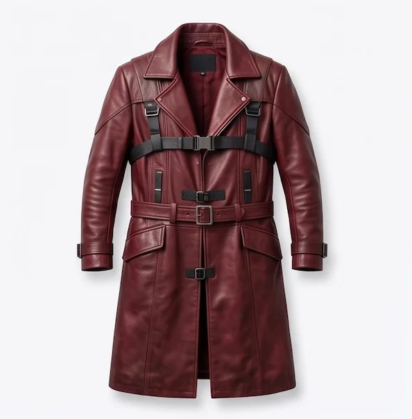 Men's Dante Crimson Red Leather Trench Coat – Devil May Cry Cosplay Long Jacket - Image 2