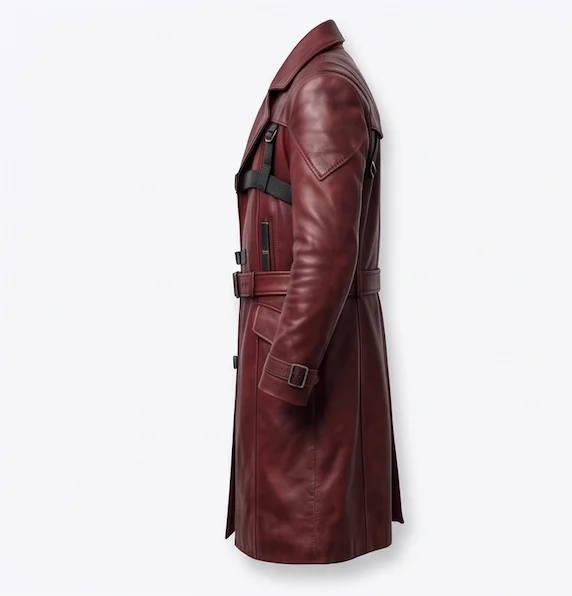 Men's Dante Crimson Red Leather Trench Coat – Devil May Cry Cosplay Long Jacket - Image 5