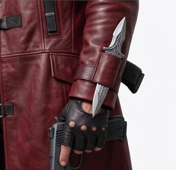 Men's Dante Crimson Red Leather Trench Coat – Devil May Cry Cosplay Long Jacket - Image 4