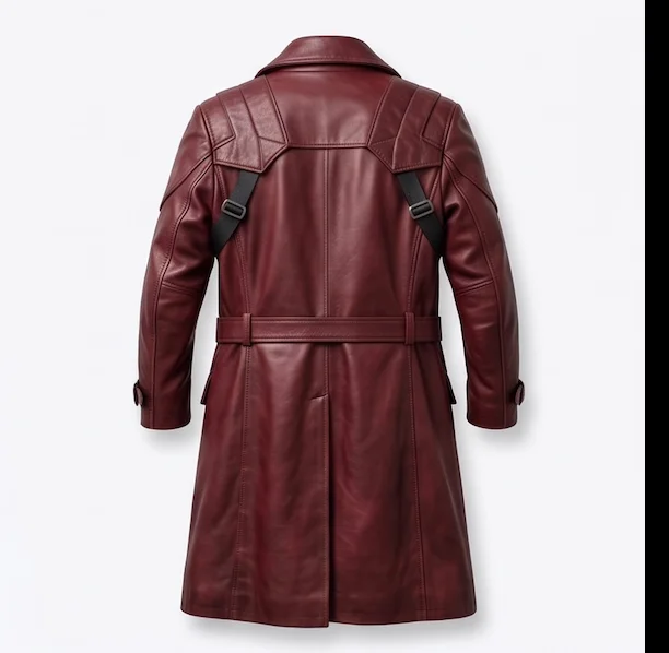 Men's Dante Crimson Red Leather Trench Coat – Devil May Cry Cosplay Long Jacket - Image 3