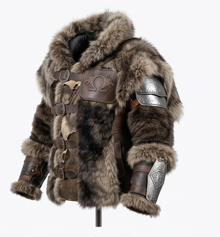 Men’s Kratos Leather & Fur Coat – Norse God Outerwear Jacket - Image 5
