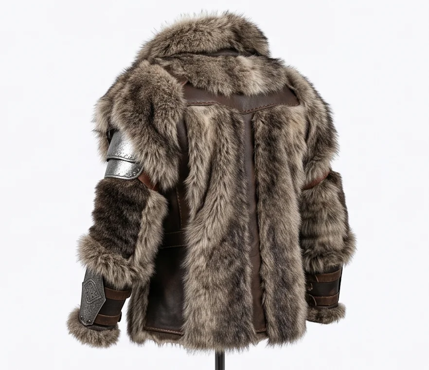 Men’s Kratos Leather & Fur Coat – Norse God Outerwear Jacket - Image 4