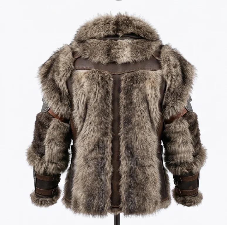 Men’s Kratos Leather & Fur Coat – Norse God Outerwear Jacket - Image 3