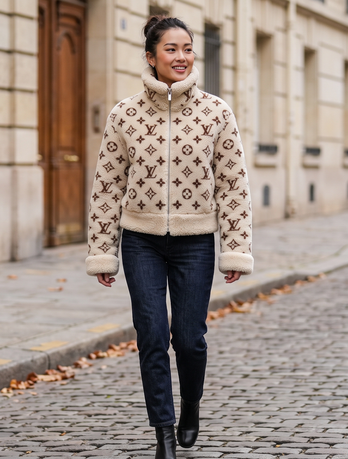 Women's Monogram Shearling Fleece Jacket – Cream & Brown