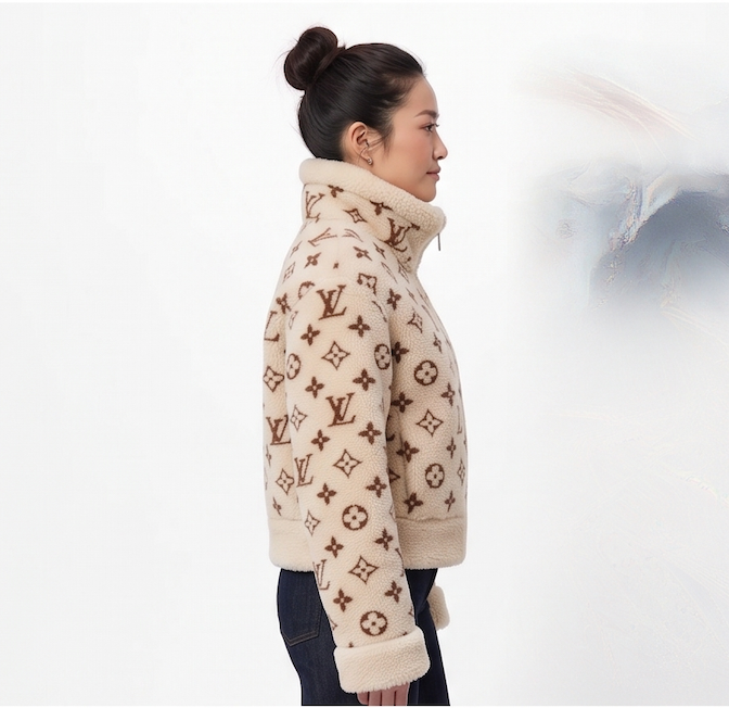 Women's Monogram Shearling Fleece Jacket – Cream & Brown - Image 6