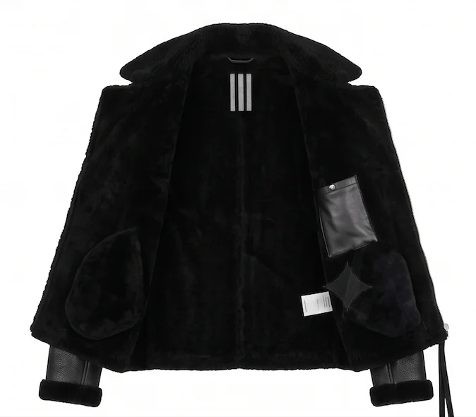 Men’s Heavyweight Shearling Leather Biker Jacket in Black - Image 5