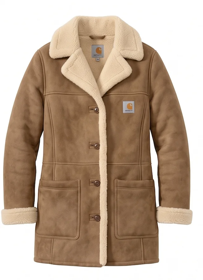 Women’s Vintage Brown Suede Shearling Coat – Mid-Length Leather Jacket - Image 2