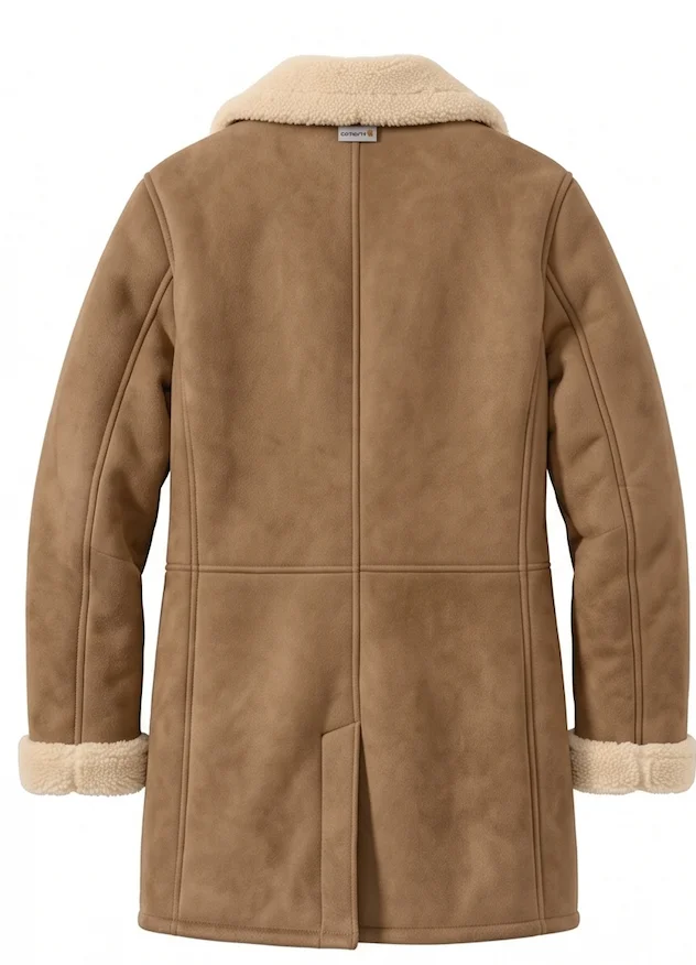 Women’s Vintage Brown Suede Shearling Coat – Mid-Length Leather Jacket - Image 3