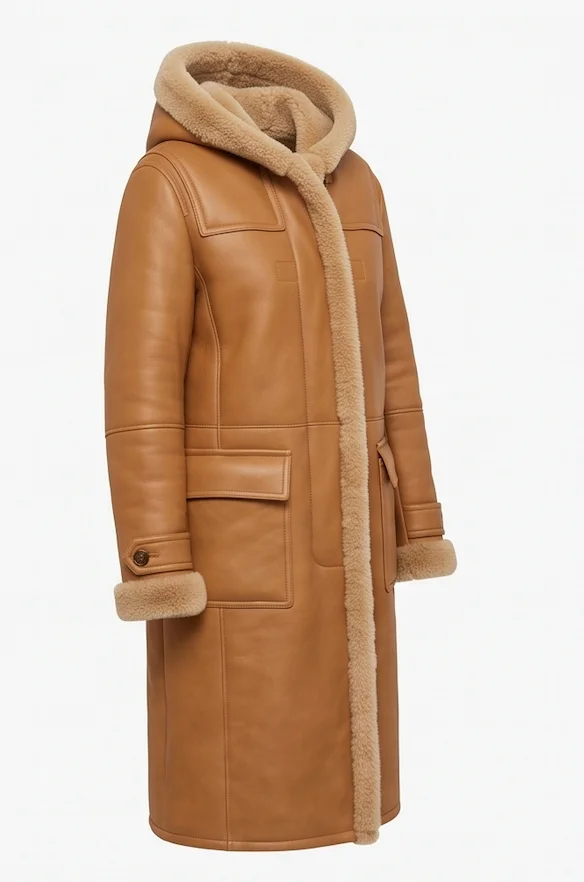 Women's Auckland Hooded Shearling Coat – Cognac Tan - Image 6