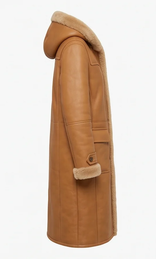 Women's Auckland Hooded Shearling Coat – Cognac Tan - Image 5