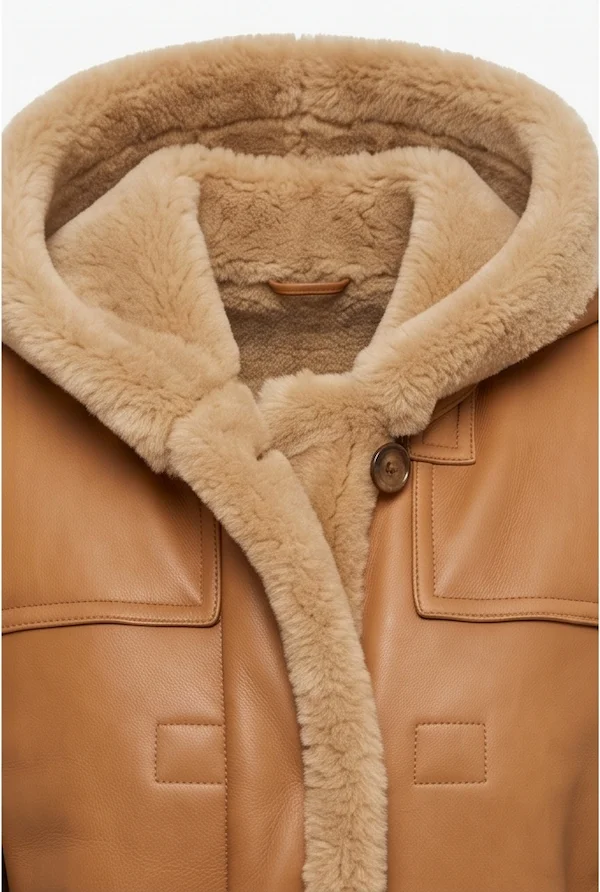 Women's Auckland Hooded Shearling Coat – Cognac Tan - Image 4