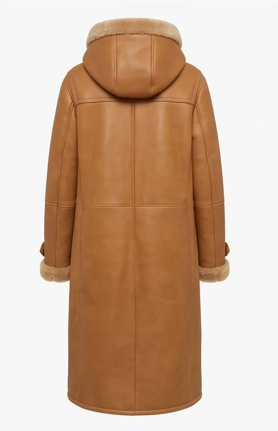 Women's Auckland Hooded Shearling Coat – Cognac Tan - Image 3