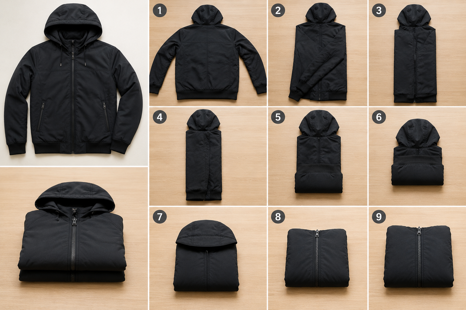 How to Fold a Jacket with a Hood and Zipper