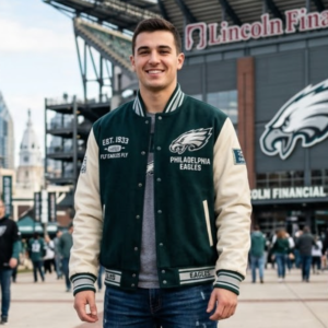 Philadelphia Eagles Vintage Varsity Jacket – Real Leather & Wool Bomber