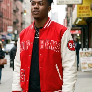 Men’s Red & Cream Wool Leather Varsity Jacket