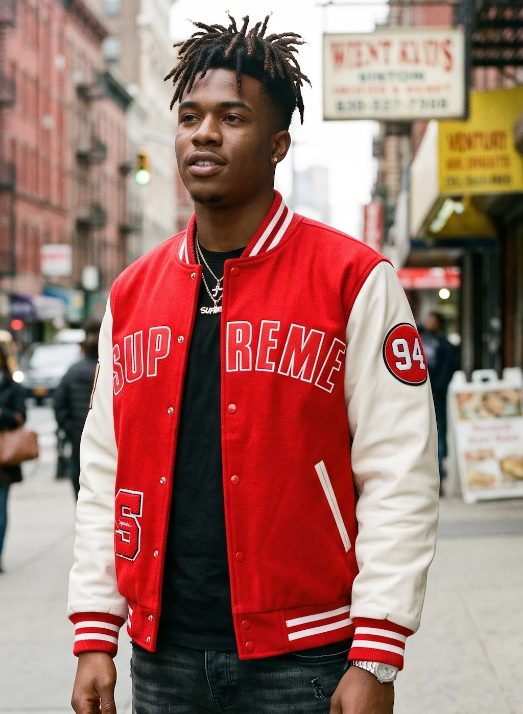 Men’s Red & Cream Wool Leather Varsity Jacket