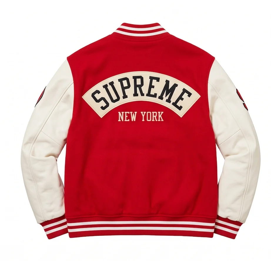 Men’s Red & Cream Wool Leather Varsity Jacket - Image 3