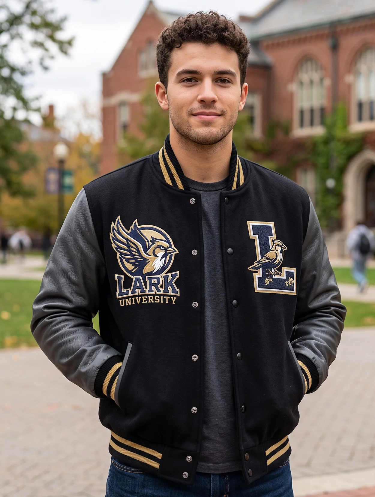 Men's Lark Varsity Jacket – Black Wool & Grey Leather Letterman Jacket