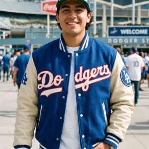Men’s LA Dodgers Classic Varsity Jacket – Blue Wool & Real Leather Sleeves