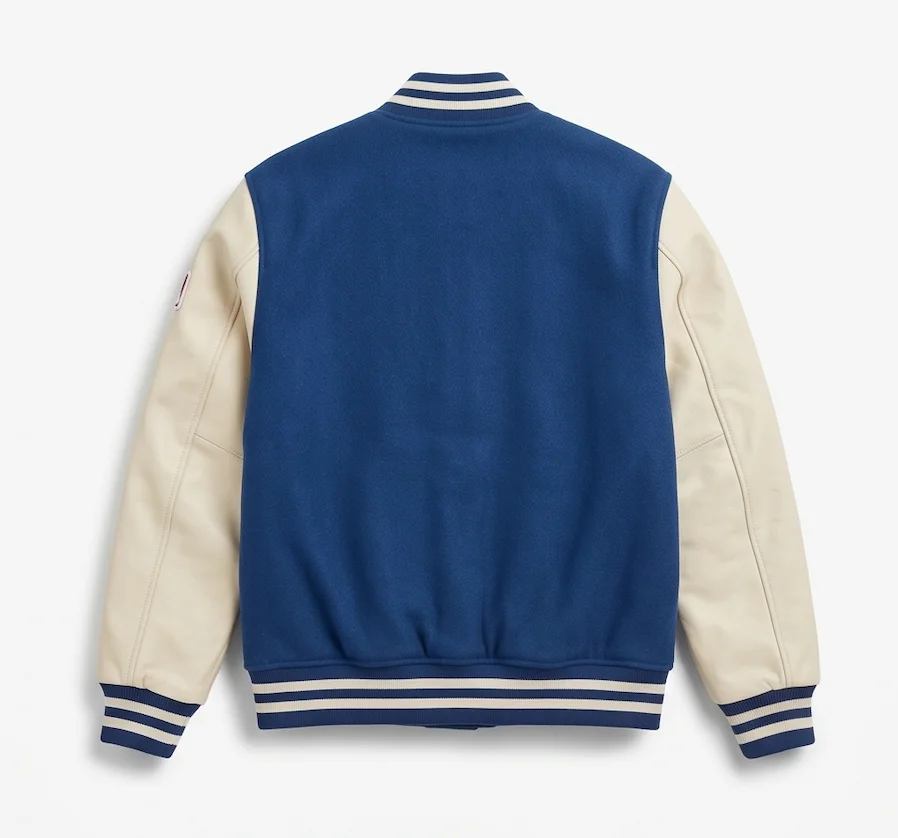 New York Navy Blue Wool & Leather Varsity Jacket - Image 3